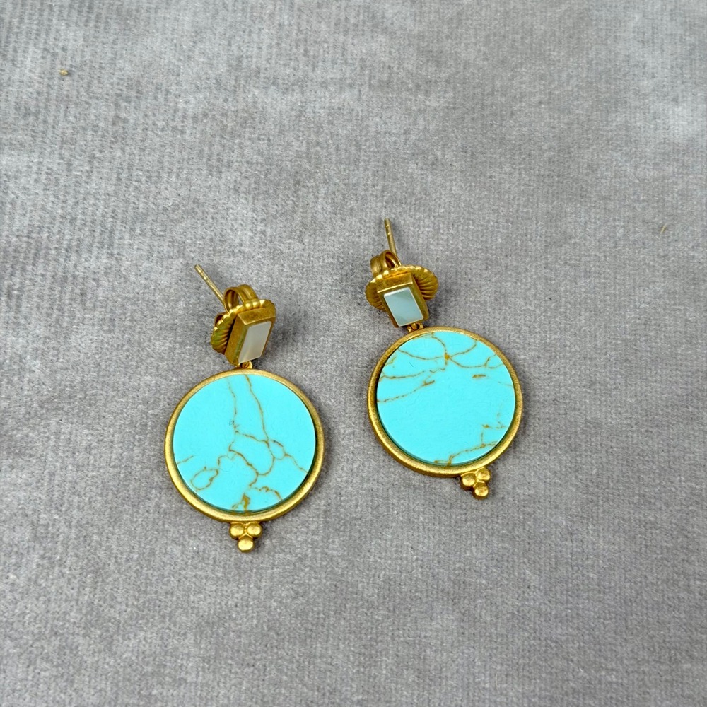 Freida Rothman Turquoise Mother of Pearl Drop Earrings Matte Gold 925 Silver - Picture 4 of 10